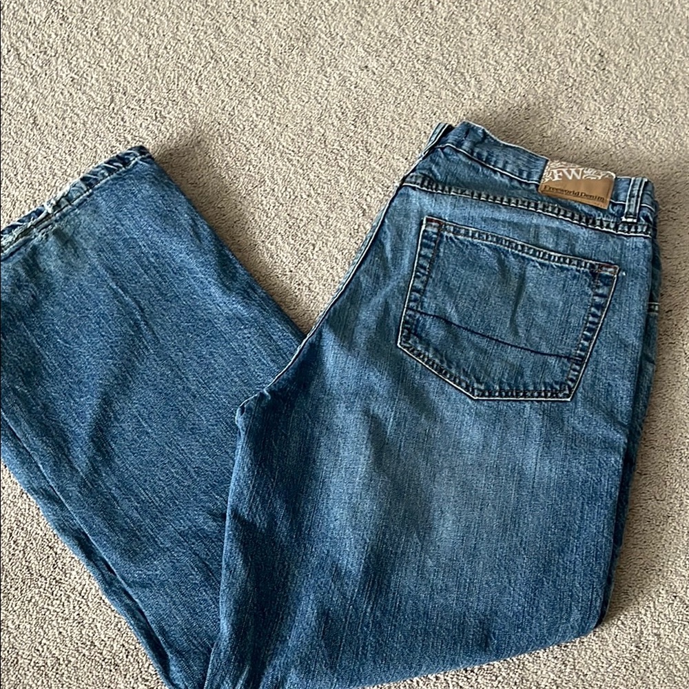 Relaxed Fit Blue Jeans with Faded Look